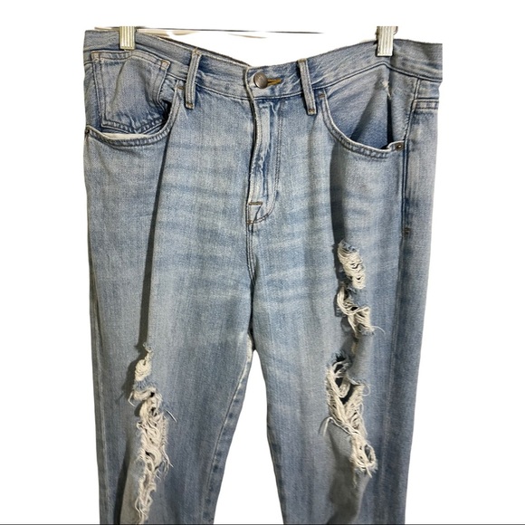 Frame le embroidery boyfriend jean size 28 flipped cuffed distressed denim - Picture 5 of 14